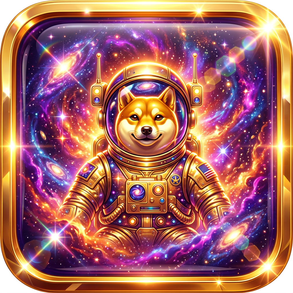 Glossy AI-generated shiba astronaut coin logo